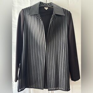 CACHE Black pleated long jacket Faux leather trim  size 4